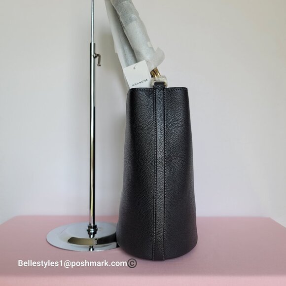 COACH Willow Polished Pebbled Leather Bucket Shoulder Bag- Black ⭐ - Picture 8 of 16